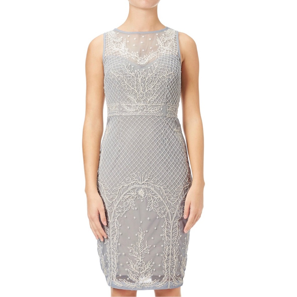 Adrianna Papell cocktail dress Blue Heather/Nude